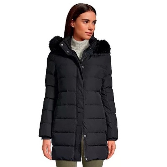 Lands' End Women's Black Hooded Puffer Jacket 2way zipper detachable hood.1x - Picture 1 of 11